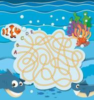 Game maze template with fish underwater vector