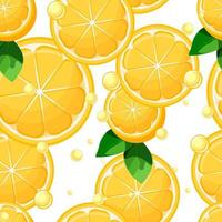 Lemon slices and halves with leaves and bubbles seamless pattern vector