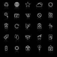 Ecology line icons with reflect on black background vector