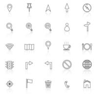 Map line icons with reflection vector