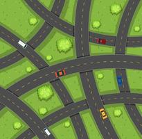 Vista aérea de automóviles en carreteras vector