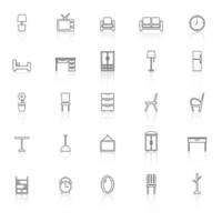 Furniture line icons with reflection vector