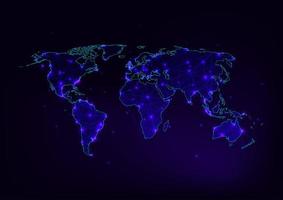 World map mesh with continents outline made of lines, dots, stars and triangles