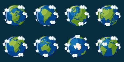 Set of globes showing the planet Earth with different continents vector