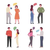 Set of people standing and talking. vector