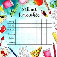 Back To School Timetable vector