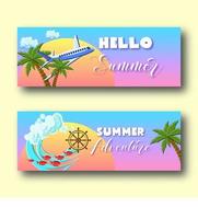 Banners de vacaciones de verano con palmeras vector