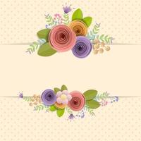 Borde de flores de papel artesanal con espacio para texto vector