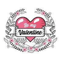 valentine heart with ribbon and plants vector