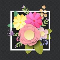 Craft paper flowers in frame and bright fall colors on black background vector