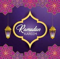 label with lamps hanging for ramadan kareem celebration vector