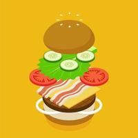 Isometric burger ingredients vector