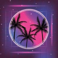 galaxy with geometric retro style and palms vector