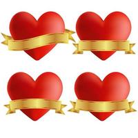 Set of heart icons with badges vector