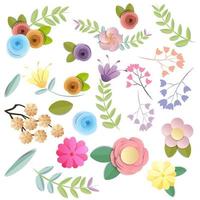 Craft paper flowers set in bright fall colors vector