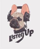 french bulldog with headphone illustration