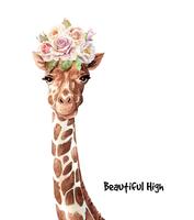 Watercolor portrait of roses bouquet on head of giraffe vector
