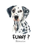 Watercolor hand drawn portrait of Dalmatian dog