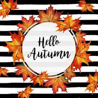 Watercolor Autumn Leaves Frame with Black stripes Background vector