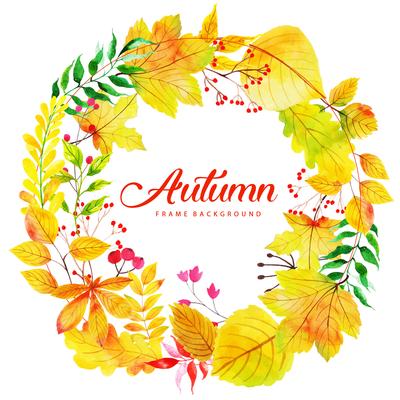 Beautiful Watercolor Autumn Leaves Wreath