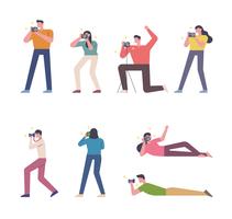 Conjunto de caracteres de personas tomando fotos vector