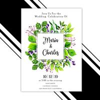 Tarjeta de invitación de boda de hojas de acuarela vector