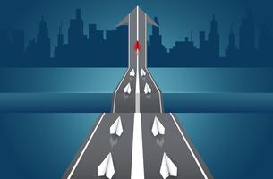 Paper planes are competing on road go to a destination vector
