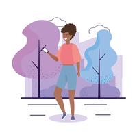 Young woman in with phone in urban park  vector