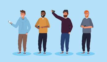 Set of men with smartphones  vector