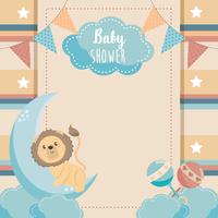 Baby shower card with lion on moon  vector