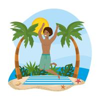 Man in bathing suit jumping on the beach  vector
