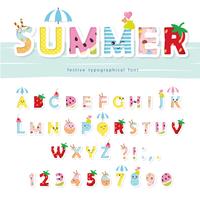 Summer font. Creative cartoon letters and numbers vector