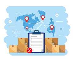 Checklist with packages and global map  vector