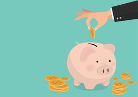 flat illustration Hand putting coin a Piggy bank money savings concept of growth vector