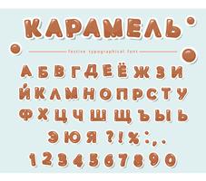 Cyrillic caramel alphabet. Paper cut out sweet letters and numbers. vector