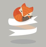 cute fox sleep on ribbon banner vector