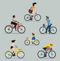 Colección de personas montando una bicicleta vector