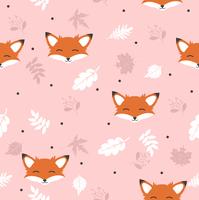 Cute fox with leaves decoration seamless pattern vector