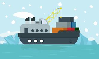 Cargo ship container in North pole Arctic landscape vector