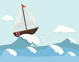 Cute background of boat and waves vector