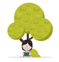 Girl sit reading book Under Tree vector