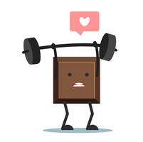 Cute cartoon of chocolate block lifting weights