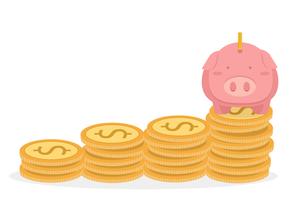 Hucha y torre de monedas Concepto de ahorro de dinero