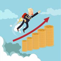 businessman with rocket on the top of coins vector
