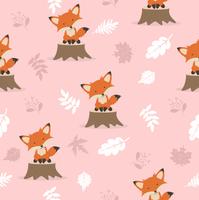 Cute fox with leaves decoration pattern vector