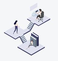 People working and walking Isometric concept