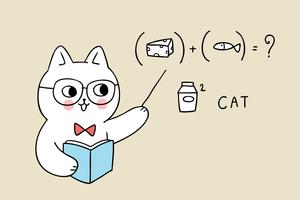Teacher cat holding pointer at equation vector