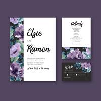 Purple Floral Wedding Invitation and RSVP Card Collection vector