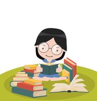 Girl sit reading book of stacks vector