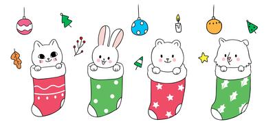 Christmas , Baby animals in socks vector